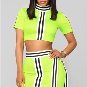 FashionNova Neon Yellow Skirt Set